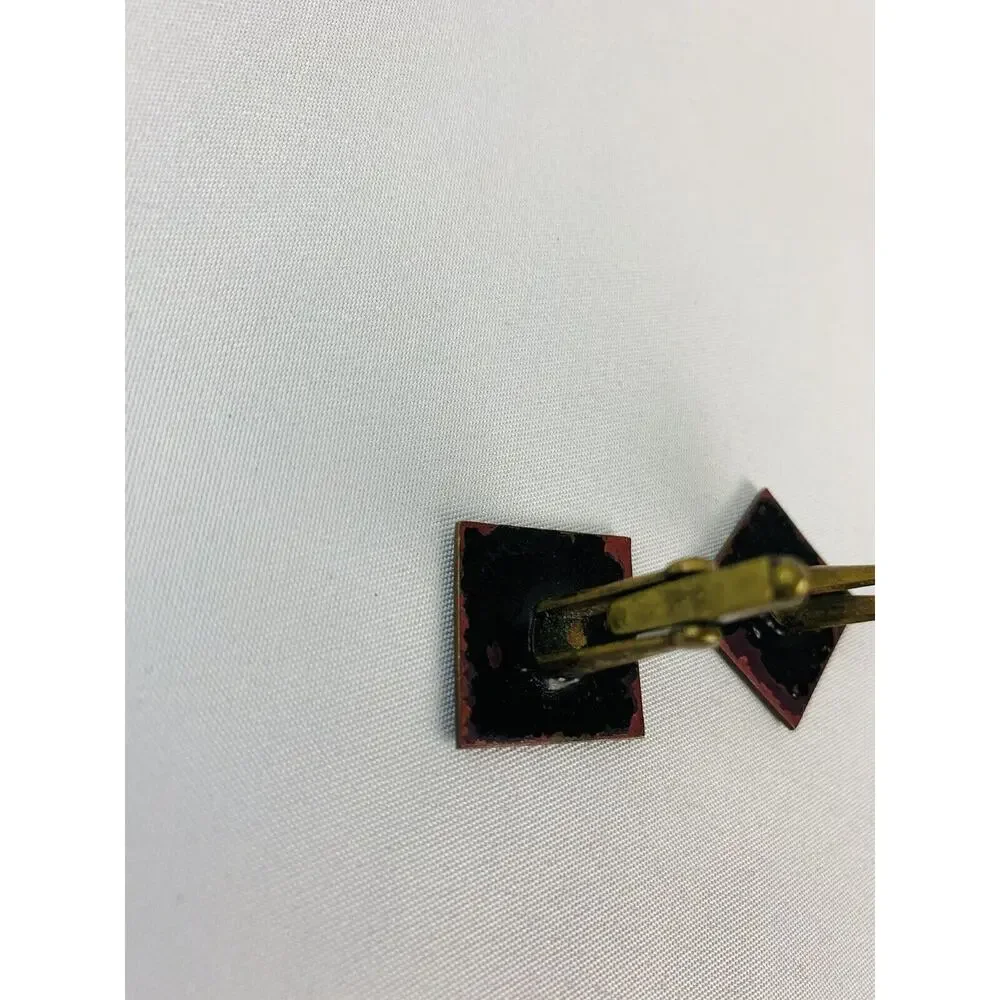Vintage Men's Enameled Goldtone and Black Square Cufflinks Artsy Retro Toggle